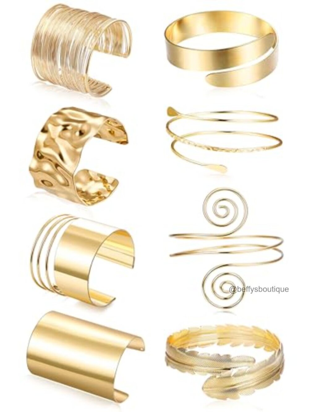 EIELO 8Pc Gold Brass Arm Cuff Bracelet Set Adjustable Open Wire Bangle Women